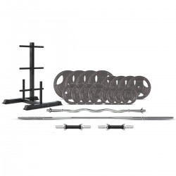 Lifespan Fitness CORTEX 90kg Tri-Grip 25mm Standard Barbell Weight Set with Weight Tree